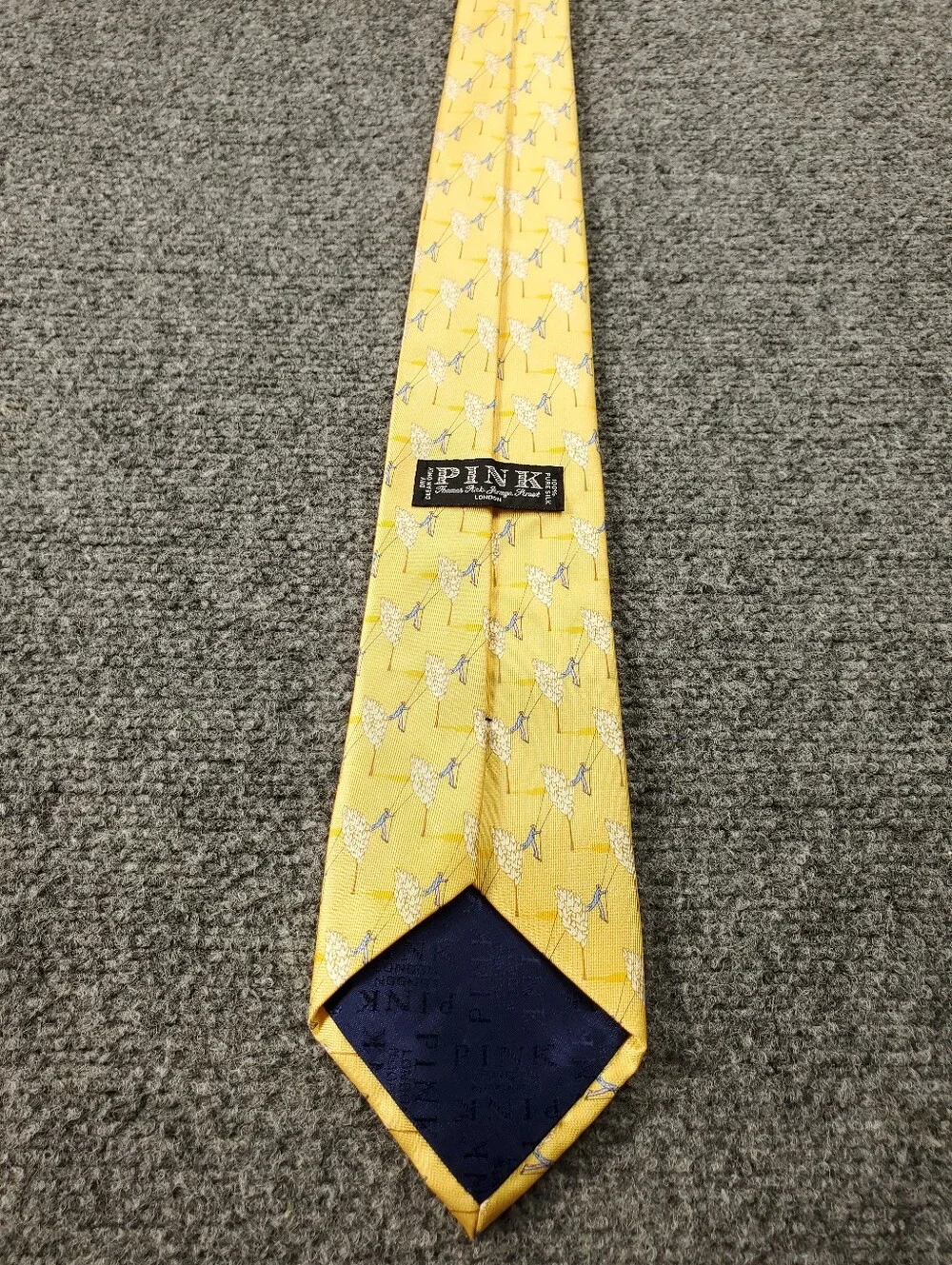 Thomas Pink Silk Tie Yellow Gold Tree Swing Novelty England 2001 Handmade